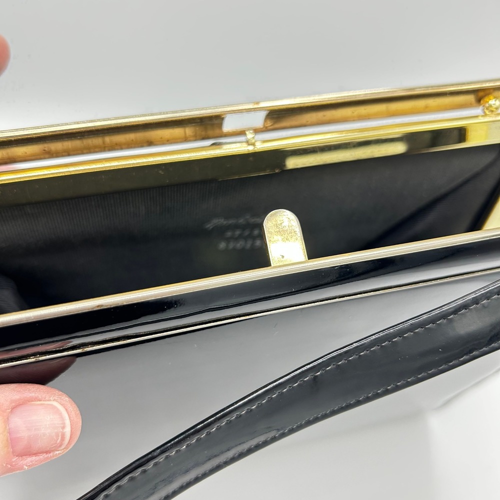 Vintage Life Stride Black Patent Leather Handbag Gold Hardware Purse - Picture 13 of 14